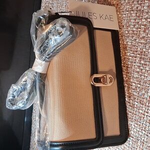 Jules Kae Vegan Leather Lizard Embossed Finish Beige With Blake And Gold New